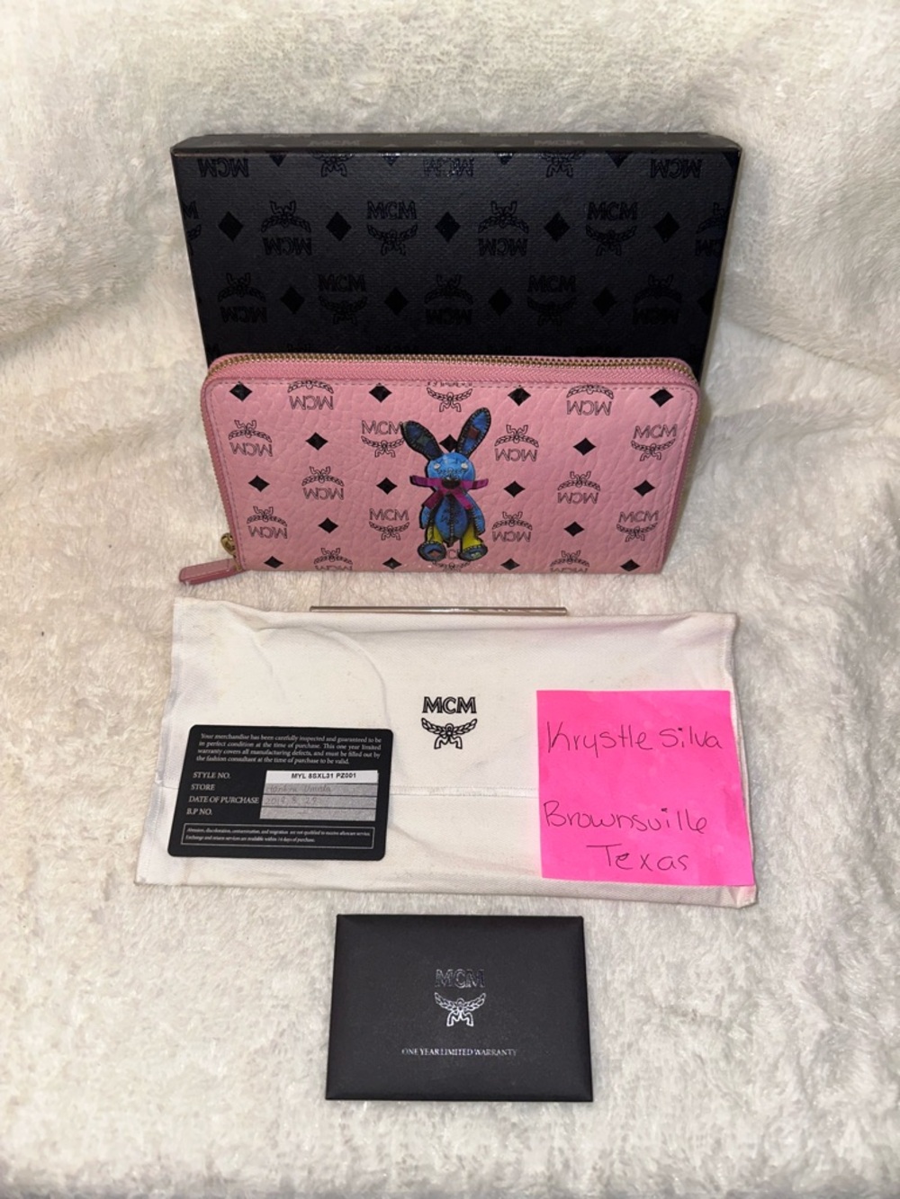 MCM Visetos Pink Rabbit Zippy Wallet